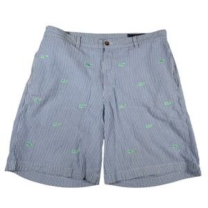 Vineyard Vines Mens Blue White Seersucker Whale Embroidered Shorts Size 35